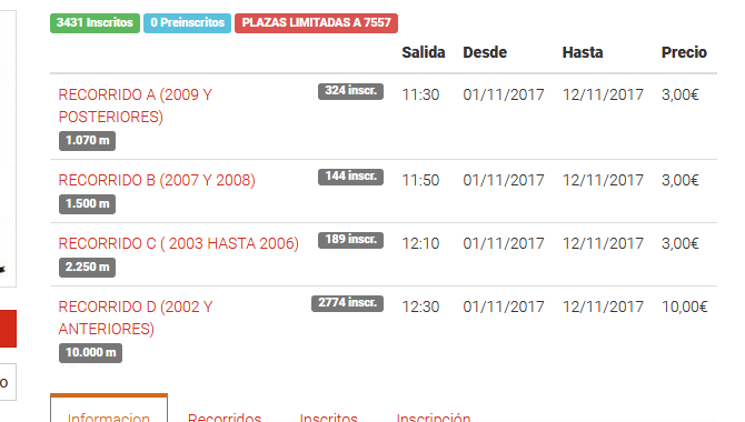 Pantallazo de la web de la San Silvestre a las 12.45.