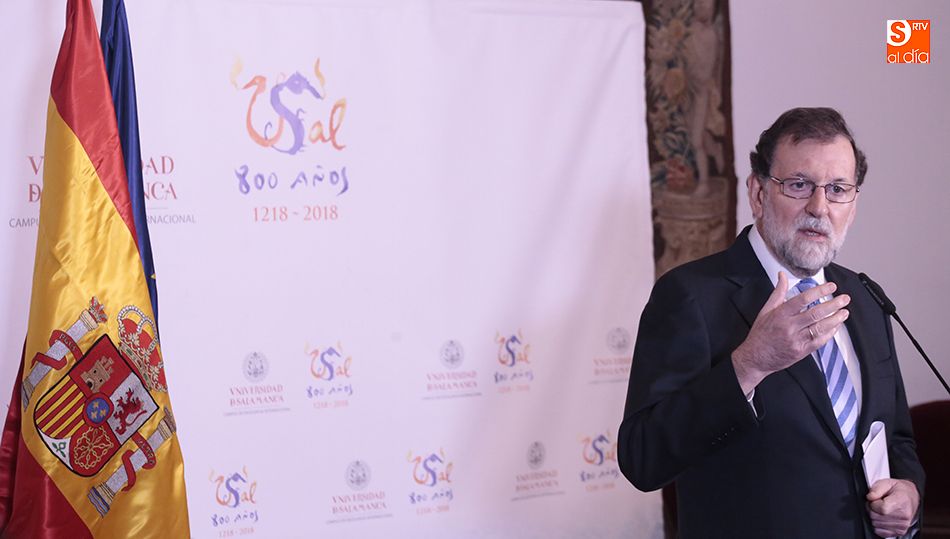 Mariano Rajoy en su comparecencia en la Universidad de Salamanca / REP. GRÁFICO: ALEX LÓPEZ