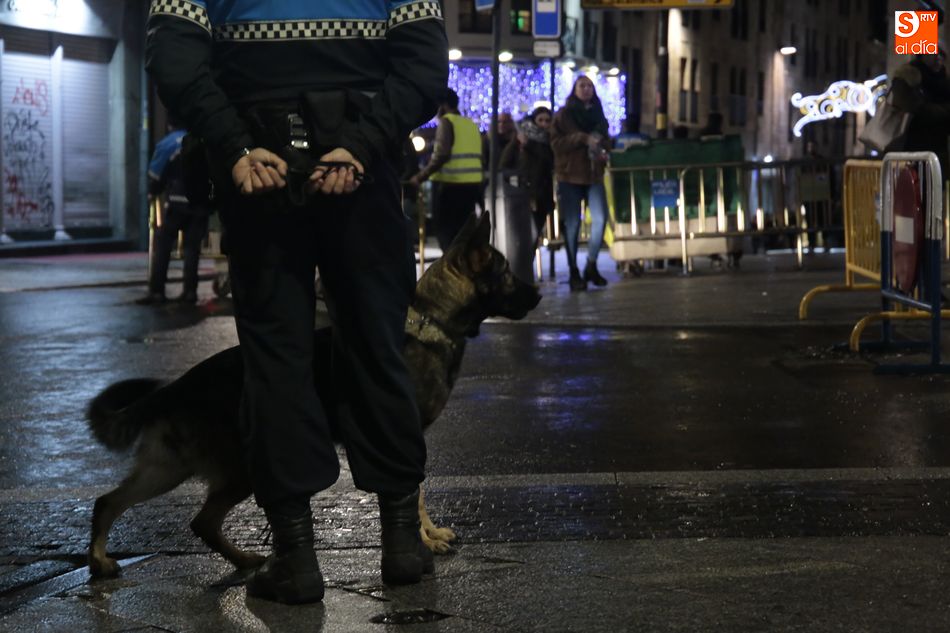 Controles en los accesos a la Plaza Mayor con perros. Fotos: Alejandro López
