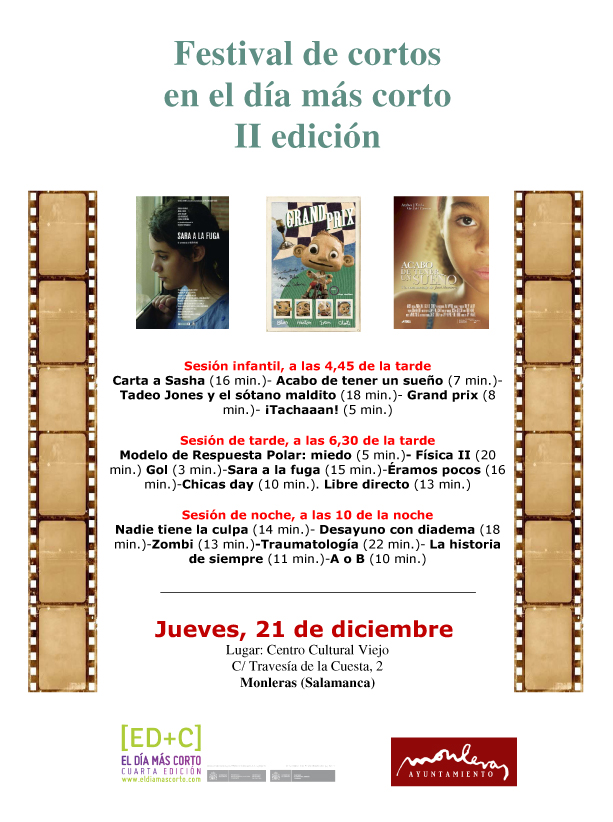 Cartel con los títulos del festival de cortos