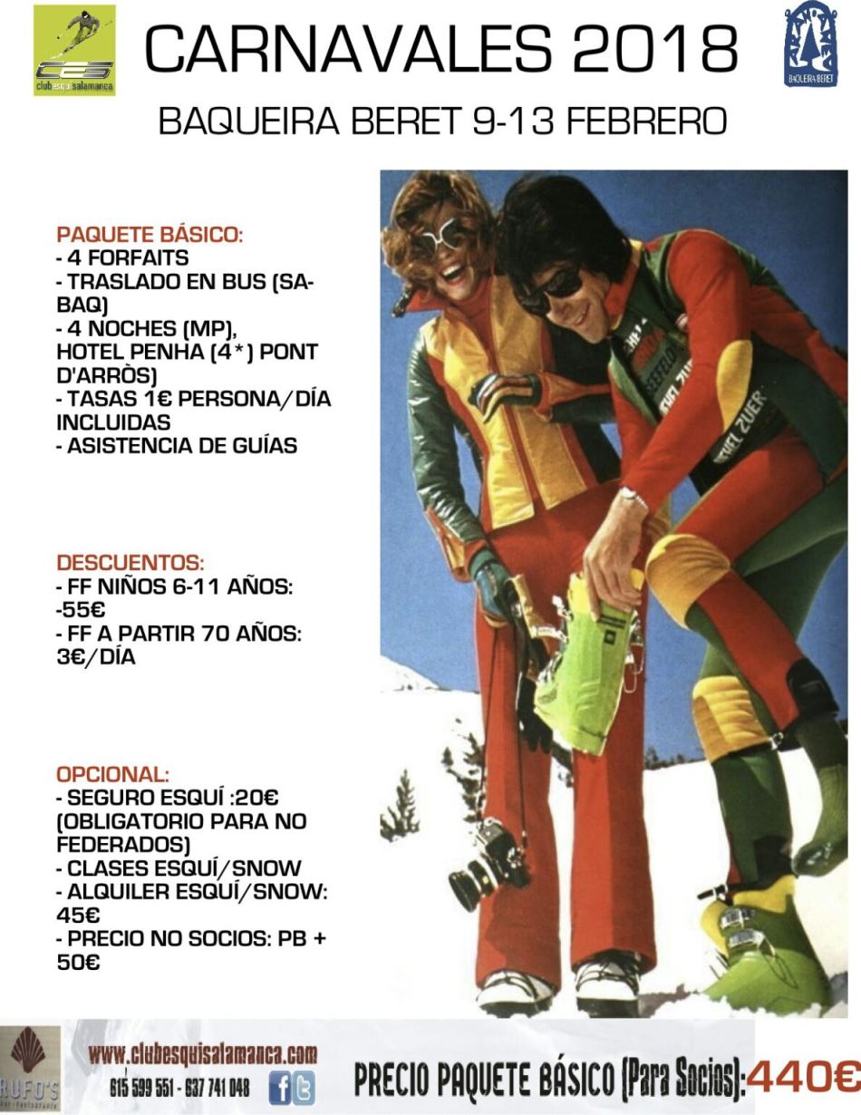 El Club Esquí Salamanca organiza una salida a la nieve en los Carnavales 2018  