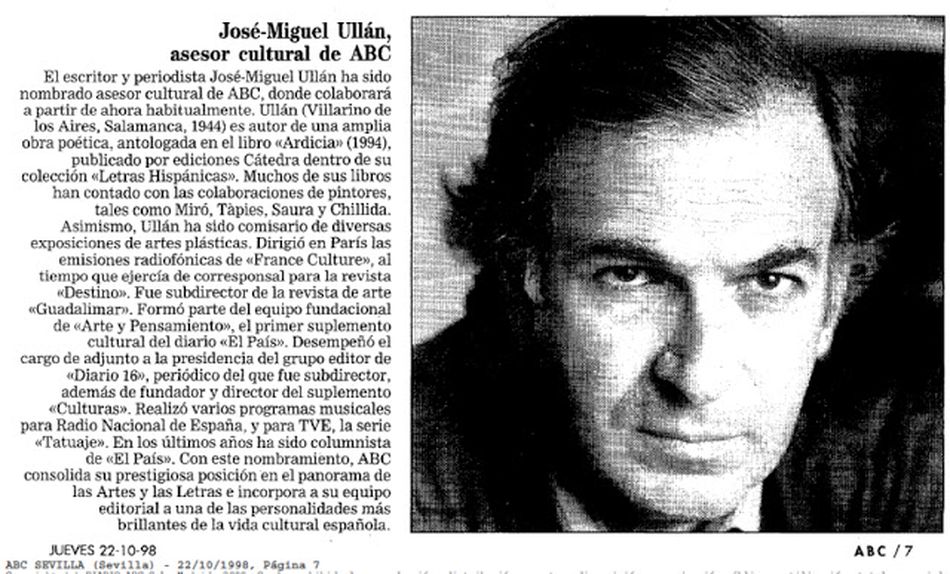 José Miguel Ullán también fue asesor cultural de ABC / FOTO ABC