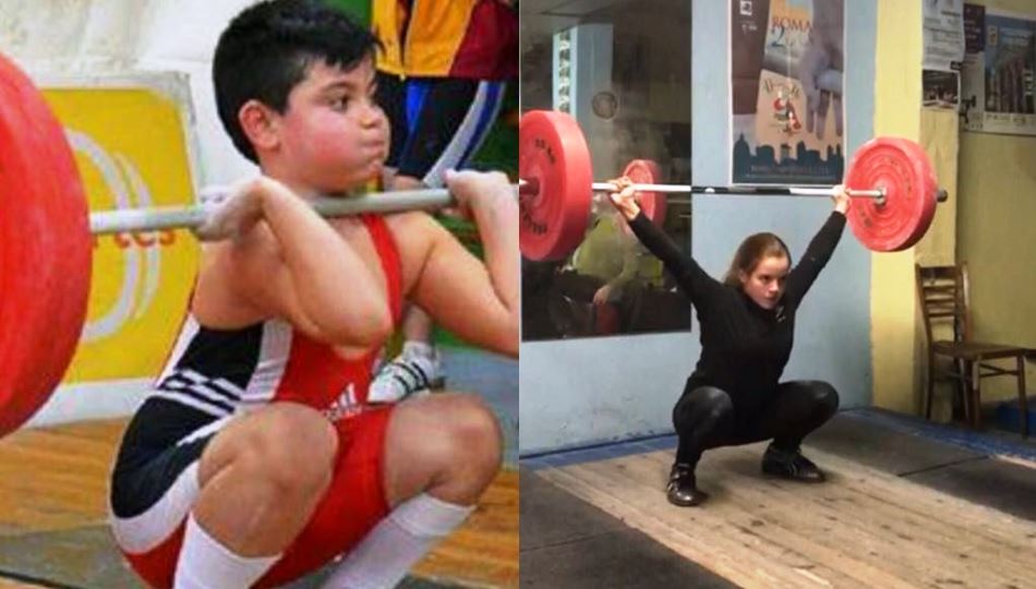 Los dos halteras en pleno esfuerzo en un entrenamiento