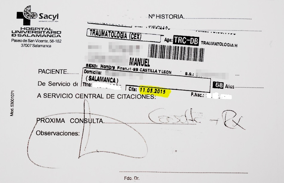 Manuel solicitó la radiografía en marzo de 2015