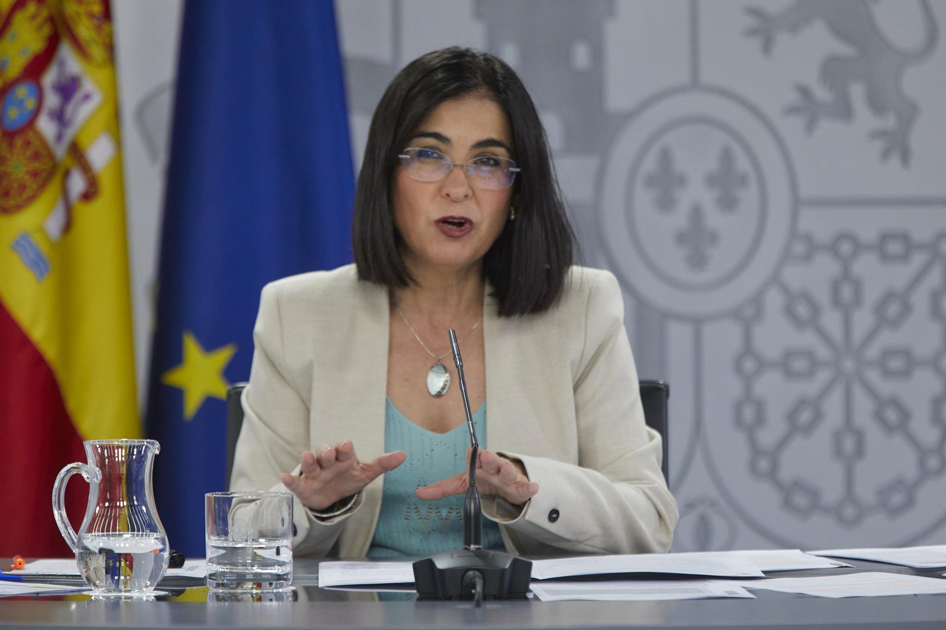 La ministra de Sanidad, Carolina Darias, durante la rueda de prensa posterior al Consejo Interterritorial del Sistema Nacional de Salud. EP