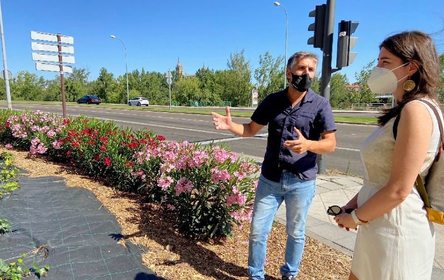  La concejala de Medio Ambiente, Parques y Jardines del Ayuntamiento de Salamanca, Miryam Rodríguez, visita el muro de la Vía Helmántica