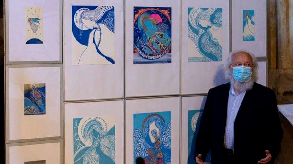 Luciano Díaz-Castilla en la inauguración de este muestra de sus obras, en la Catedral. Foto de Óscar García - Diócesis de Salamanca