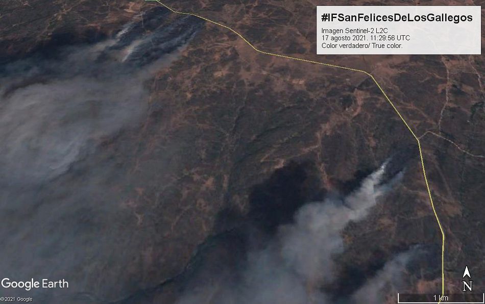 Así se veía el incendio de San Felices de los Gallegos desde el espacio