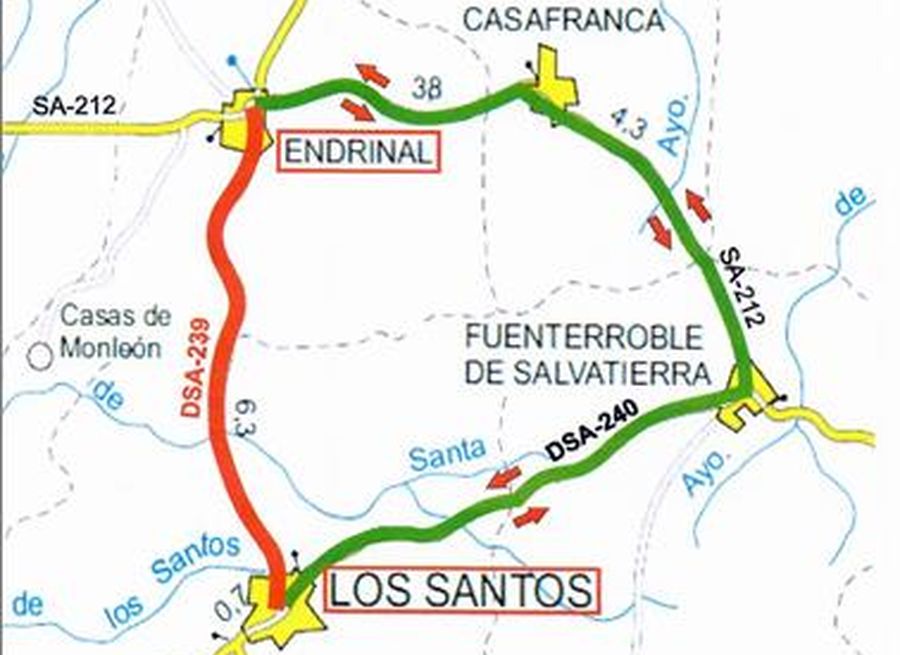 Las obras en la carretera entre Endrinal y Los Santos se prolongarán durante cerca de cinco meses