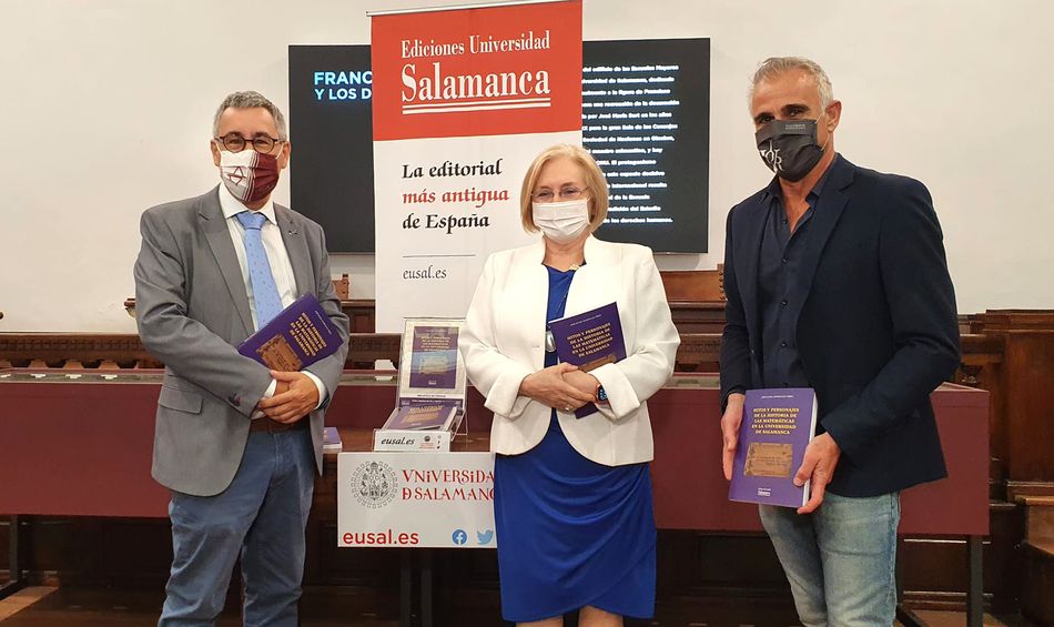 José Ángel Domínguez, profesor del Departamento de Matemáticas de USAL, Purificación Galindo, vicerrectora de Ciencias de la Salud y Asuntos Sociales, y Jacobo Sanz Hermida, director del EUSAL
