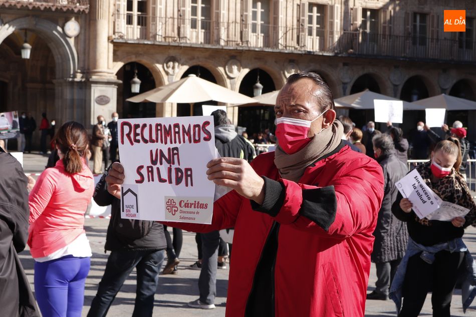 Una de las pancartas que se pudieron leer en la Plaza Mayor esta mañana. Foto de Guillermo García San Miguel