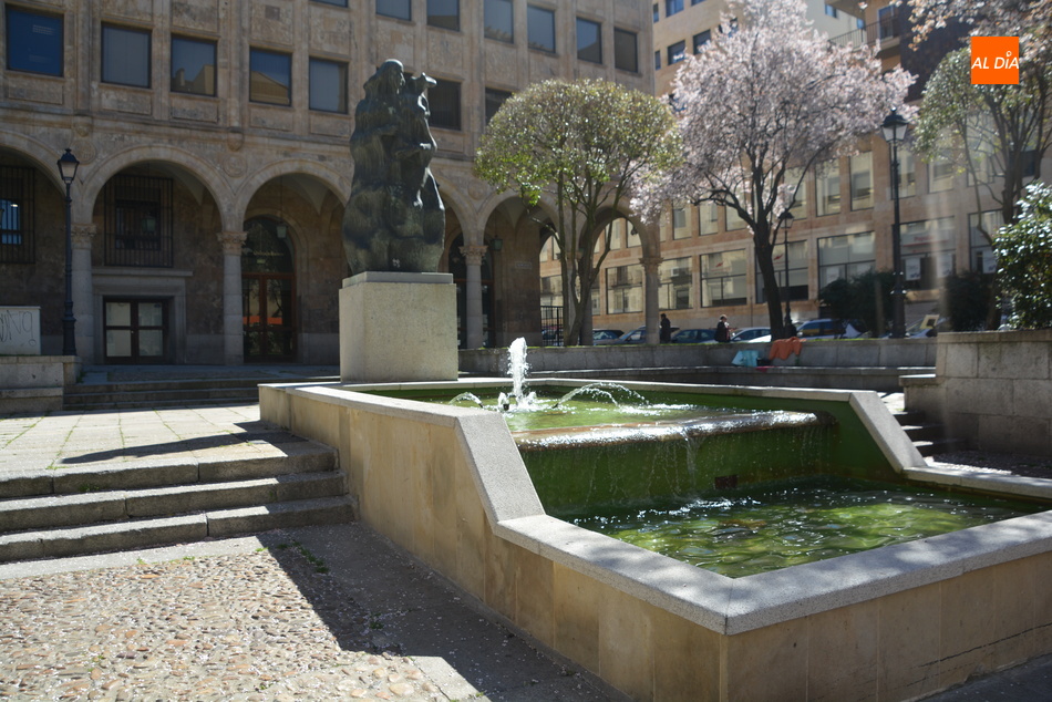 Las fuentes, como la de la imagen, situada en la plaza Santa Teresa, requieren de un control y limpieza para evitar la proliferación de esta bacteria