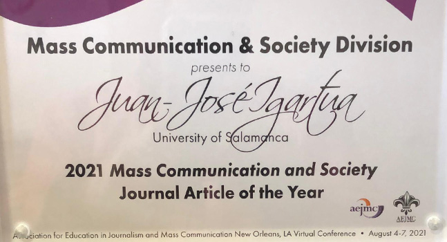 Los profesores Juan José Igartua y Magdalena Wojcieszak obtienen el premio al ?Artículo del año? en la revista ?Mass Communication and Society?